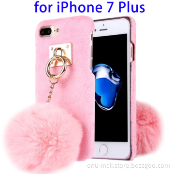 PC Protective Case for iPhone 7 Plus with Furry Ball, Mobile Phone Case for iPhone 7 Plus Back Cover